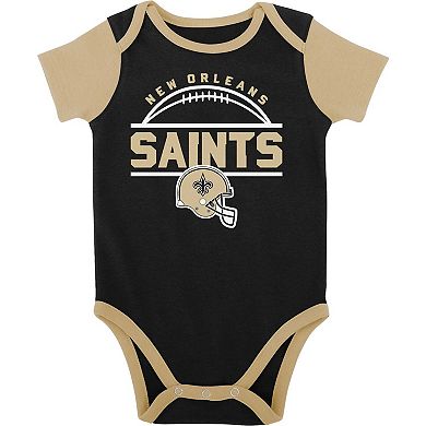 Newborn & Infant Black/Gold New Orleans Saints Home Field Advantage Three-Piece Bodysuit, Bib & Booties Set