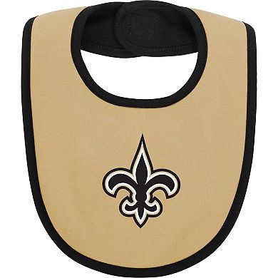 Newborn & Infant Black/Gold New Orleans Saints Home Field Advantage Three-Piece Bodysuit, Bib & Booties Set