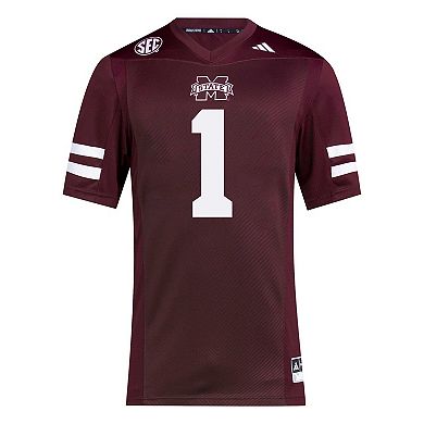 Men's adidas #1 Maroon Mississippi State Bulldogs Premier Football Jersey