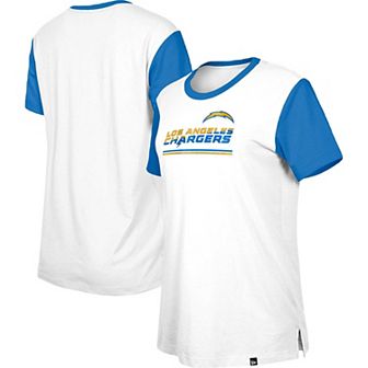 Women's New Era White/Blue Los Angeles Chargers Third Down Colorblock T-Shirt