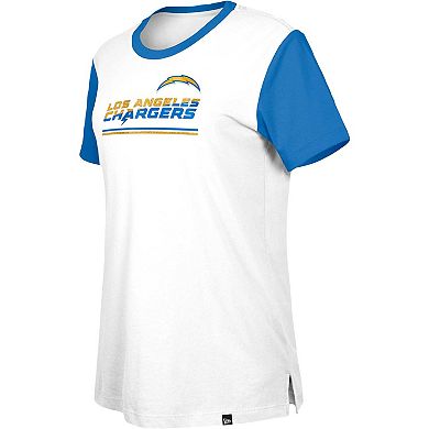 Women's New Era White/Blue Los Angeles Chargers Third Down Colorblock T-Shirt