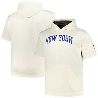 Men's Profile Oatmeal New York Mets Big & Tall Contrast Short Sleeve Pullover Hoodie