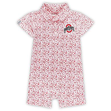 Infant Garb White Ohio State Buckeyes Crew All-Over Print Polo Bodysuit