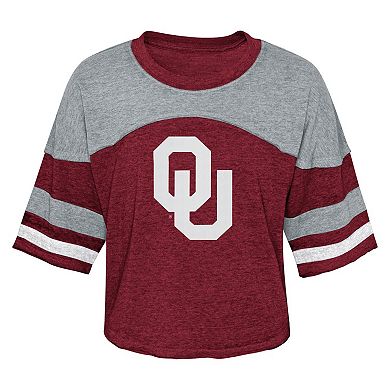 Girls Youth Crimson Oklahoma Sooners Sunday Friday Sleeve Stripe Jersey T-Shirt