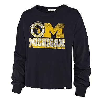 Women's '47 Navy Michigan Wolverines Bottom Line Parkway Long Sleeve T-Shirt
