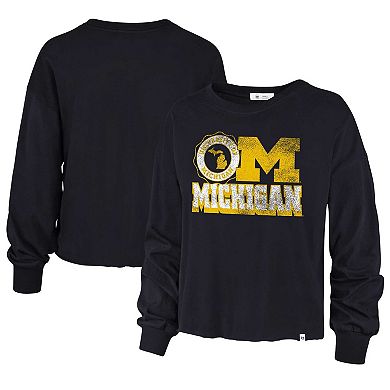 Women's '47 Navy Michigan Wolverines Bottom Line Parkway Long Sleeve T-Shirt