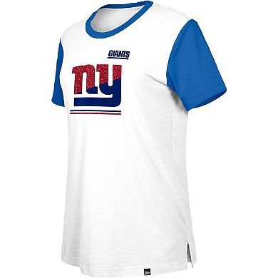 Women's New Era White/Royal New York Giants Third Down Colorblock T-Shirt