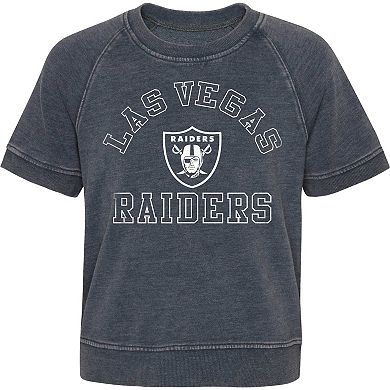 Girls Juniors Heather Charcoal Las Vegas Raiders Cheer Squad Raglan T-Shirt