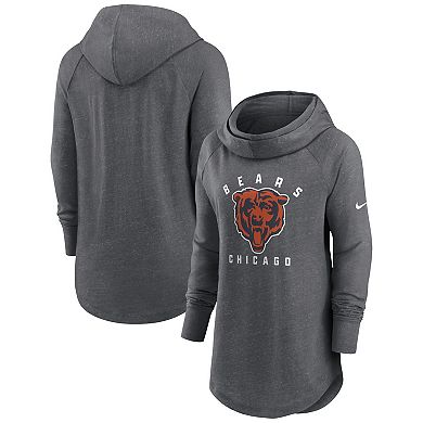 Women's Nike Heather Charcoal Chicago Bears Raglan Funnel Neck Pullover Hoodie