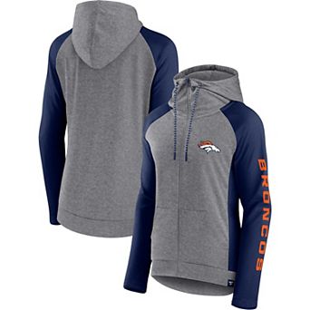 Women's Fanatics Branded Heather Gray/Navy Denver Broncos Blind Side Raglan Full-Zip Hoodie