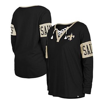 Women's New Era Black New Orleans Saints Lace-Up Notch Neck Long Sleeve T-Shirt