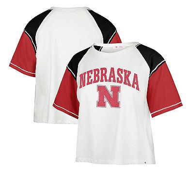 Women's '47 White Nebraska Huskers Serenity Gia Cropped T-Shirt