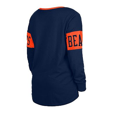 Women's New Era Navy Chicago Bears Lace-Up Notch Neck Long Sleeve T-Shirt
