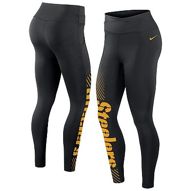Women's Nike Black Pittsburgh Steelers Yard Line Crossover Leggings