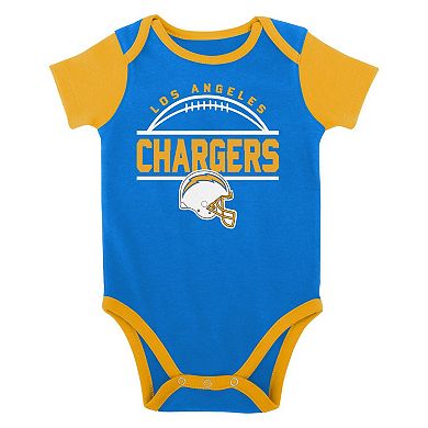 Newborn & Infant Powder Blue/Gold Los Angeles Chargers Home Field Advantage Three-Piece Bodysuit, Bib & Booties Set