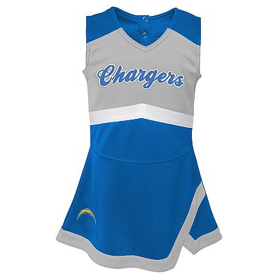 Girls Toddler Powder Blue Los Angeles Chargers Two Piece Cheer Captain Jumper Dress Bloomers Set