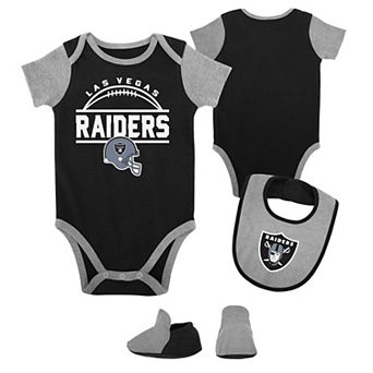 Newborn & Infant Black/Heather Gray Las Vegas Raiders Home Field Advantage Three-Piece Bodysuit, Bib & Booties Set