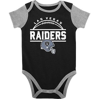 Newborn & Infant Black/Heather Gray Las Vegas Raiders Home Field Advantage Three-Piece Bodysuit, Bib & Booties Set