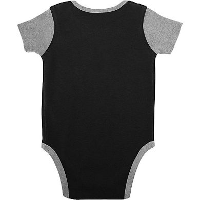 Newborn & Infant Black/Heather Gray Las Vegas Raiders Home Field Advantage Three-Piece Bodysuit, Bib & Booties Set