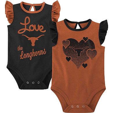 Girls Newborn & Infant Burnt Orange/Black Texas Longhorns Spread the Love 2-Pack Bodysuit Set