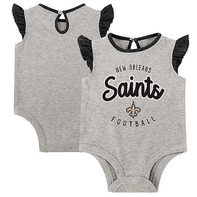 Girls Infant Heather Gray/Black New Orleans Saints All Dolled Up Three-Piece Bodysuit, Skirt & Booties Set