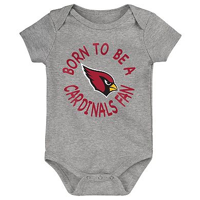 Infant Cardinal/Black/Gray Arizona Cardinals Born to Be 3-Pack Bodysuit Set