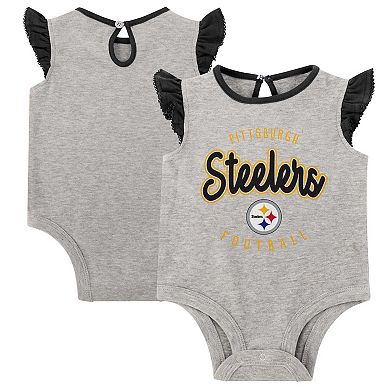 Girls Infant Heather Gray/Black Pittsburgh Steelers All Dolled Up Three-Piece Bodysuit, Skirt & Booties Set
