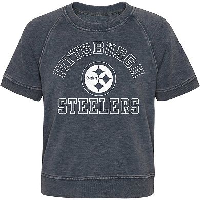Girls Juniors Heather Charcoal Pittsburgh Steelers Cheer Squad Raglan T-Shirt