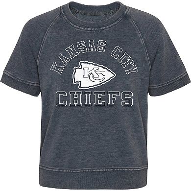 Girls Juniors Heather Charcoal Kansas City Chiefs Cheer Squad Raglan T-Shirt