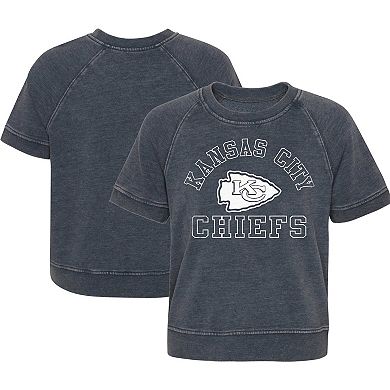 Girls Juniors Heather Charcoal Kansas City Chiefs Cheer Squad Raglan T-Shirt
