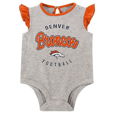 Girls Infant Heather Gray/Orange Denver Broncos All Dolled Up Three-Piece Bodysuit, Skirt & Booties Set