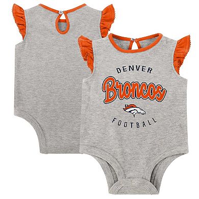 Girls Infant Heather Gray/Orange Denver Broncos All Dolled Up Three-Piece Bodysuit, Skirt & Booties Set