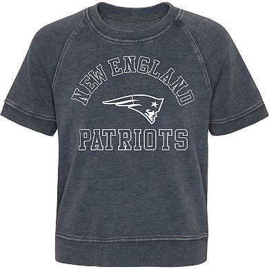 Girls Juniors Heather Charcoal New England Patriots Cheer Squad Raglan T-Shirt