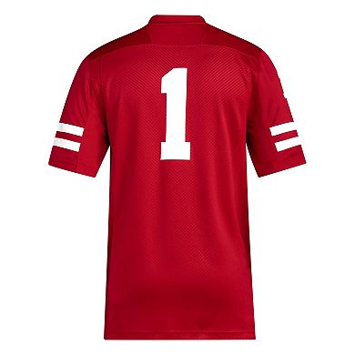 Men's adidas #1 Scarlet Nebraska Huskers Premier Football Jersey