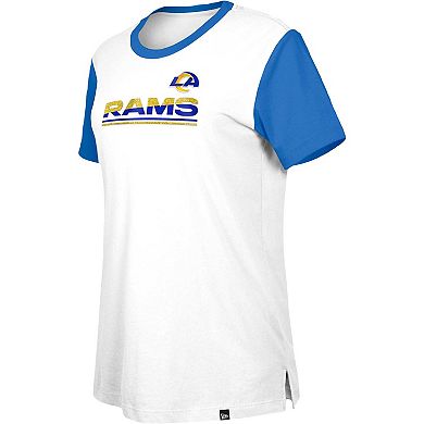 Women's New Era White/Royal Los Angeles Rams Third Down Colorblock T-Shirt
