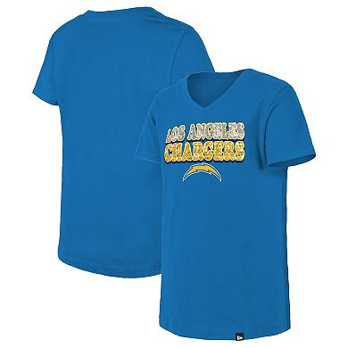Girls Youth New Era Powder Blue Los Angeles Chargers Reverse Sequin V-Neck T-Shirt