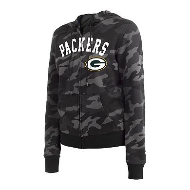 Women's New Era Black Green Bay Packers Camo Full-Zip Hoodie