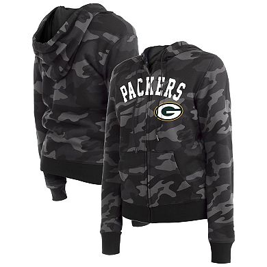 Women's New Era Black Green Bay Packers Camo Full-Zip Hoodie