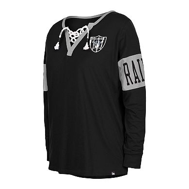 Women's New Era Black Las Vegas Raiders Lace-Up Notch Neck Long Sleeve T-Shirt