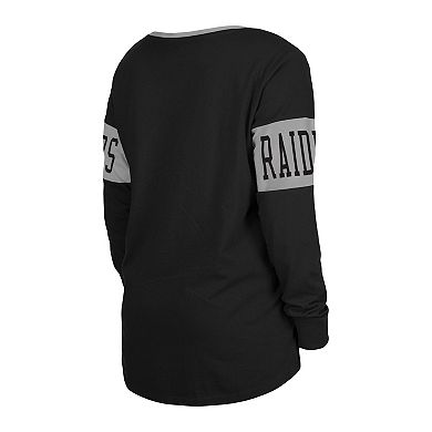 Women's New Era Black Las Vegas Raiders Lace-Up Notch Neck Long Sleeve T-Shirt