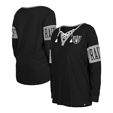 Women's New Era Black Las Vegas Raiders Lace-Up Notch Neck Long Sleeve T-Shirt