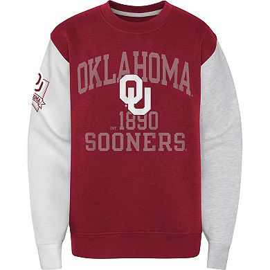 Youth Crimson Oklahoma Sooners Color Block Fleece Pullover Sweatshirt