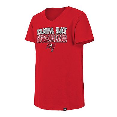 Girls Youth New Era Red Tampa Bay Buccaneers Reverse Sequin V-Neck T-Shirt