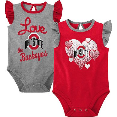 Girls Newborn & Infant Scarlet/Gray Ohio State Buckeyes Spread the Love 2-Pack Bodysuit Set