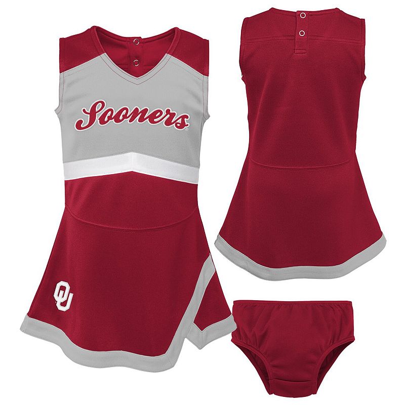 Girls Toddler Crimson/Gray Oklahoma Sooners Two-Piece Cheer Captain Jumper Dress & Bloomers Set, Red