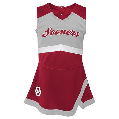 Girls Toddler Crimson/Gray Oklahoma Sooners Two-Piece Cheer Captain Jumper Dress & Bloomers Set
