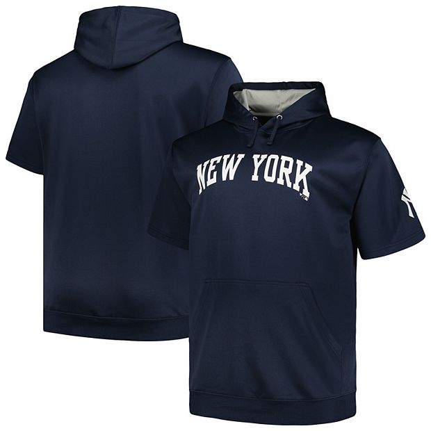 Men s Profile Navy New York Yankees Big Tall Contrast Short Sleeve Pullover Hoodie