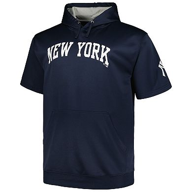 Men's Profile Navy New York Yankees Big & Tall Contrast Short Sleeve Pullover Hoodie