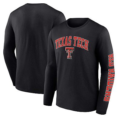 Men's Fanatics Branded Black Texas Tech Red Raiders Distressed Arch Over Logo Long Sleeve T-Shirt