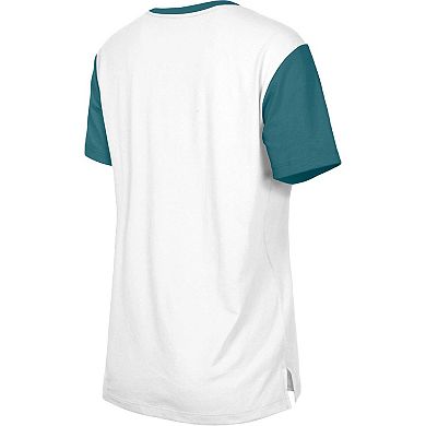 Women's New Era White/Midnight Green Philadelphia Eagles Third Down Colorblock T-Shirt